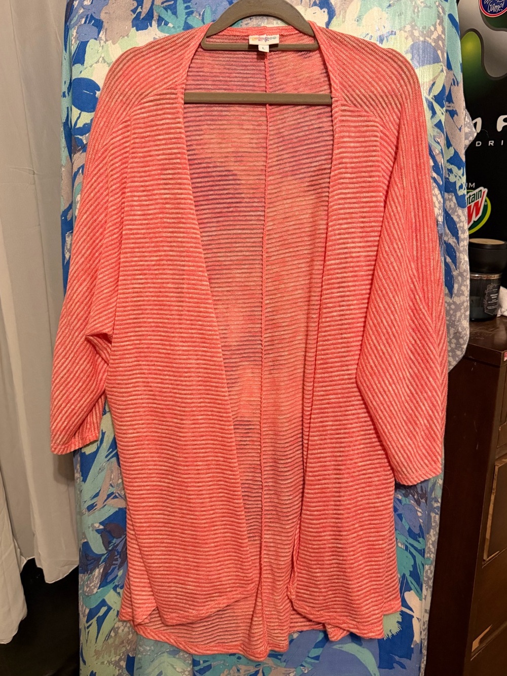 LuLaRoe Coral/Pink Open Knit Cardigan